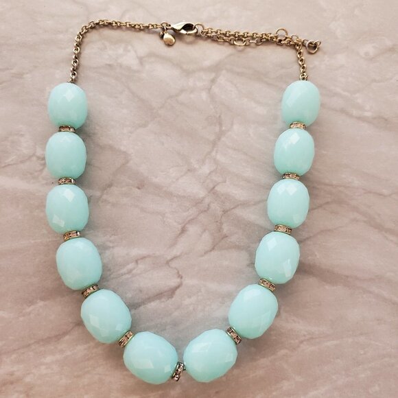 💙 J.Crew Ice Blue Jumbo Beads Beaded Rhinestones Pave Strand Necklace 💙 - Picture 1 of 10
